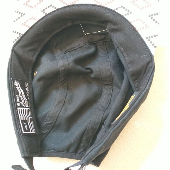 HUF Hex Volley Cap Hat Unisex OS Black Diamond Bill Cotton Logo Strap Back USA - Picture 10 of 12